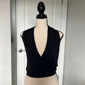 Deep V Sleeveless Halter With Chain Detail on Back, Size XS